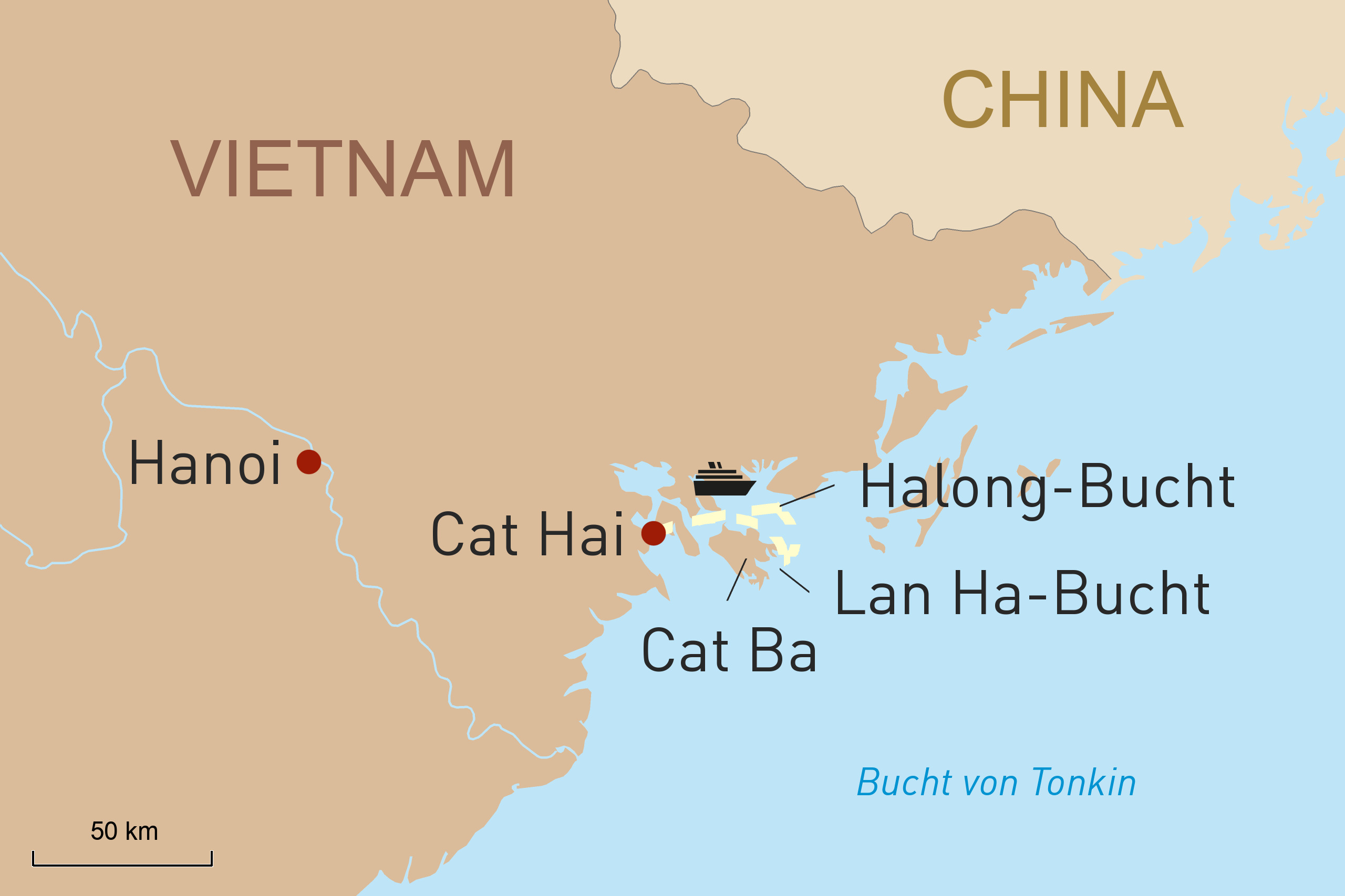 Route - Auf der Ginger in der Lan Ha-Bucht