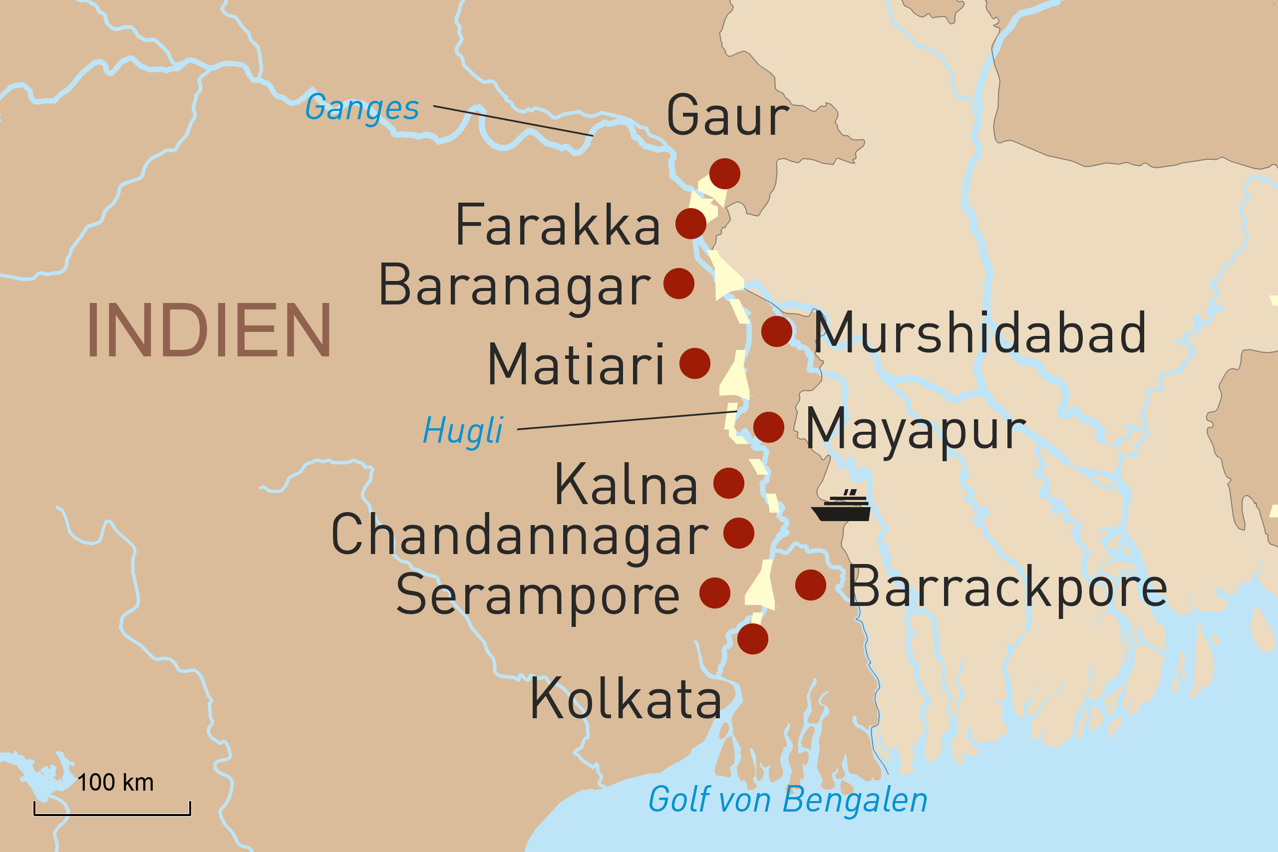 Route - Auf dem historischen Hugli - Kolkata-Farakka