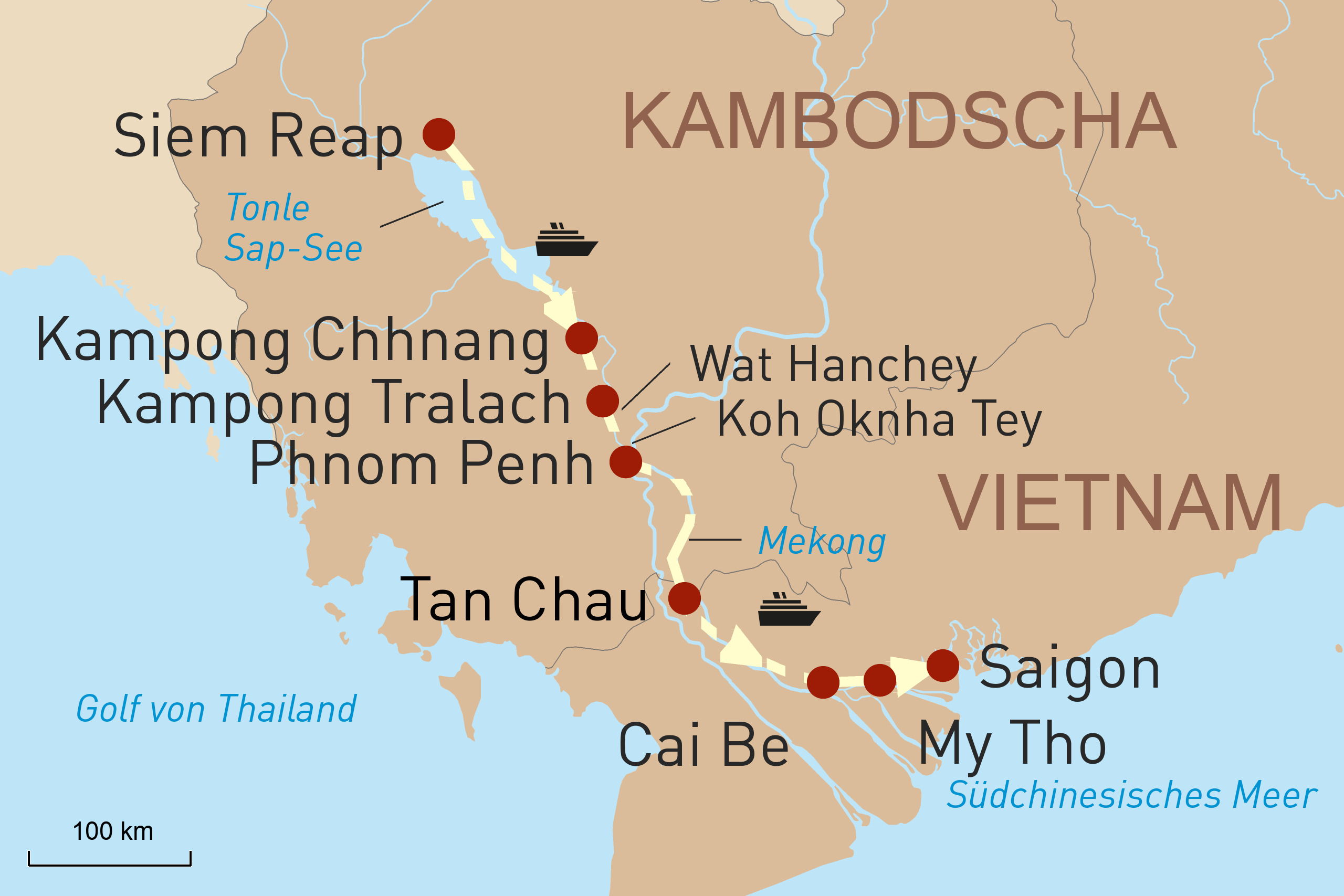 Route - Erlebnis Mekong - Siem Reap - Saigon Oktober-März