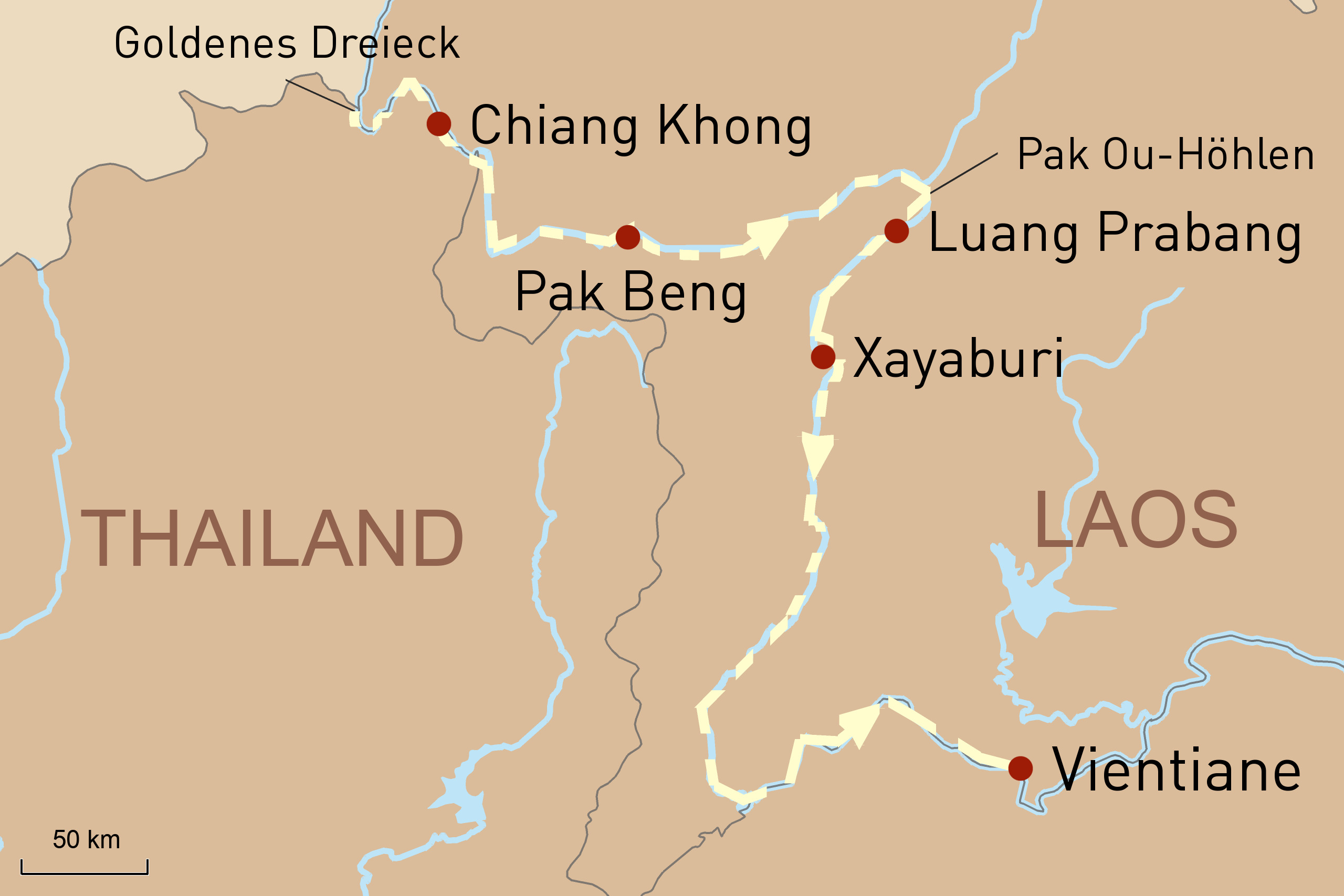 Karte: Goldenes Dreieck – Vientiane