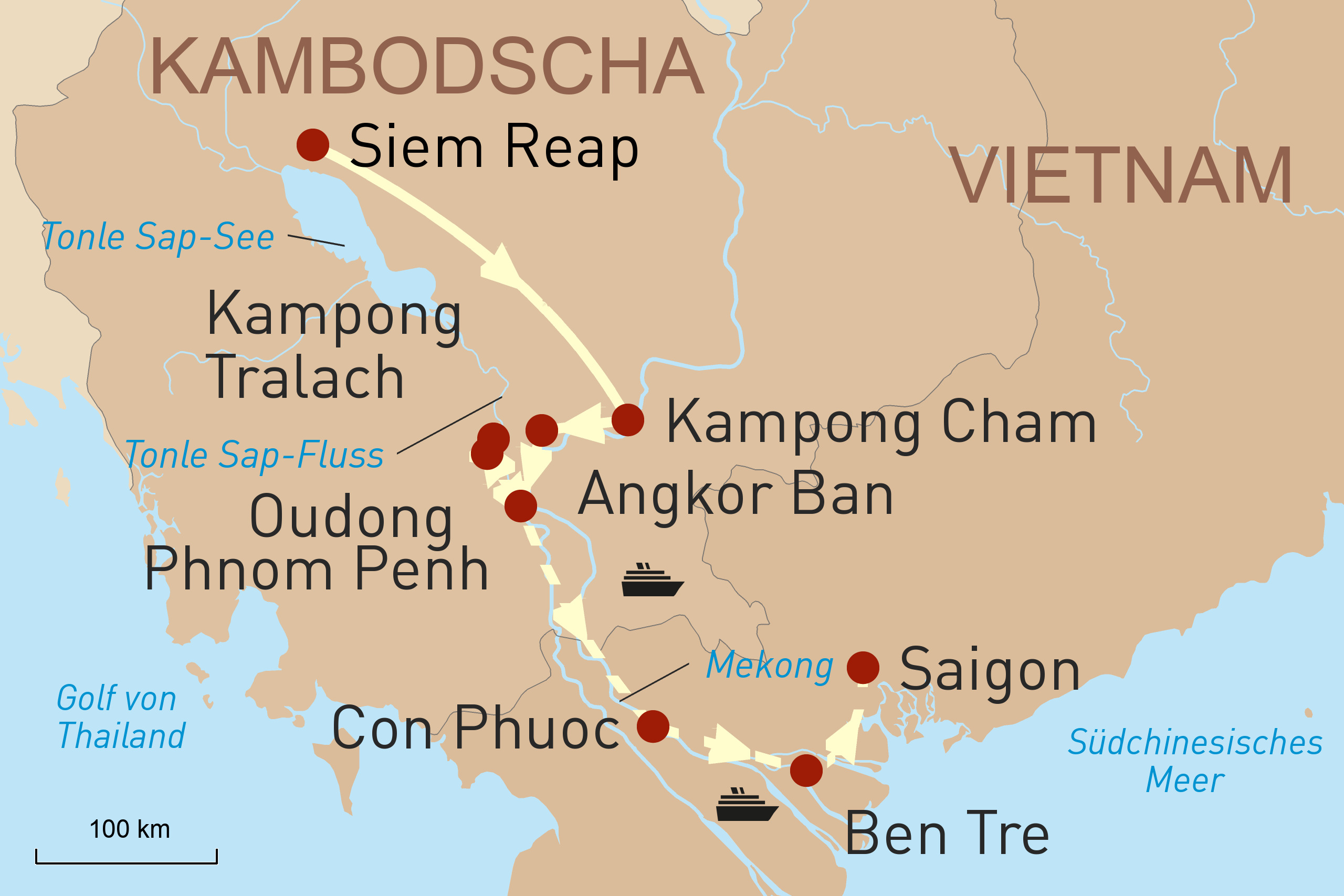 Karte: Siem Reap – Saigon