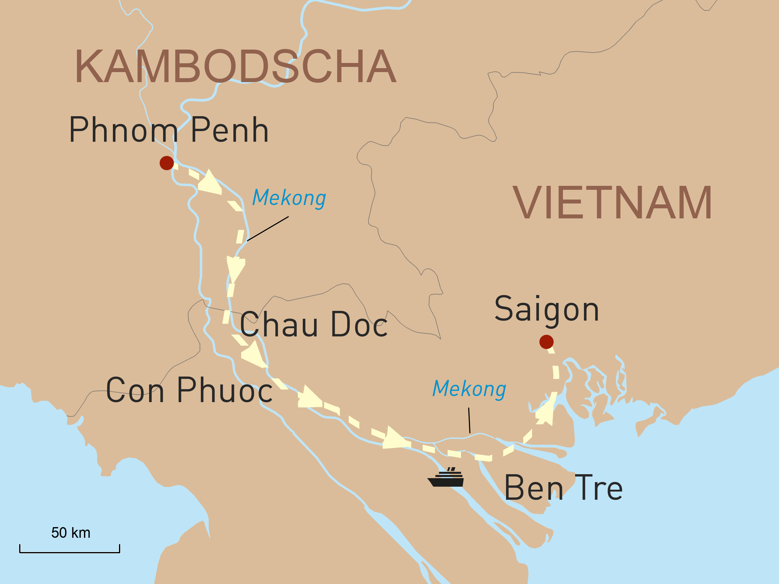 Karte: Phnom Penh – Saigon