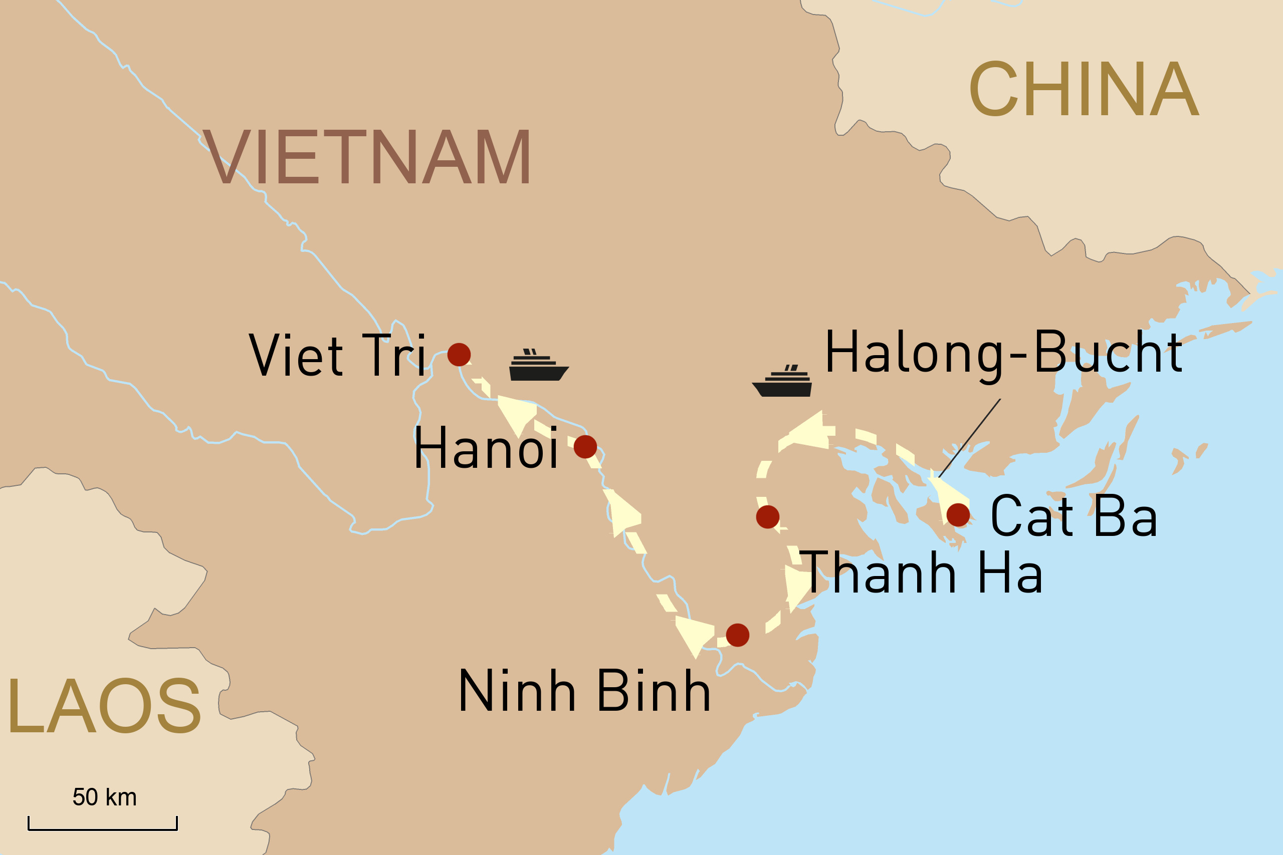 Karte: Halong-Bucht – Viet Tri