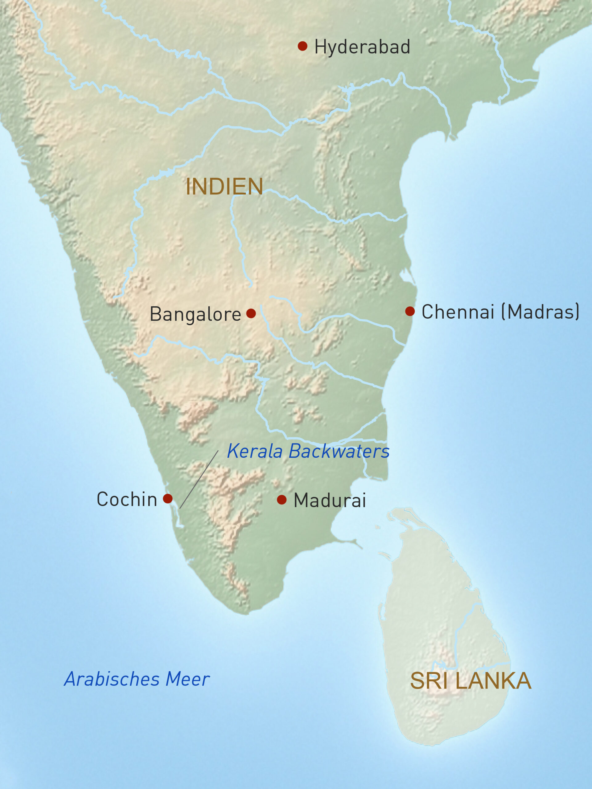 Karte Kerala Backwaters