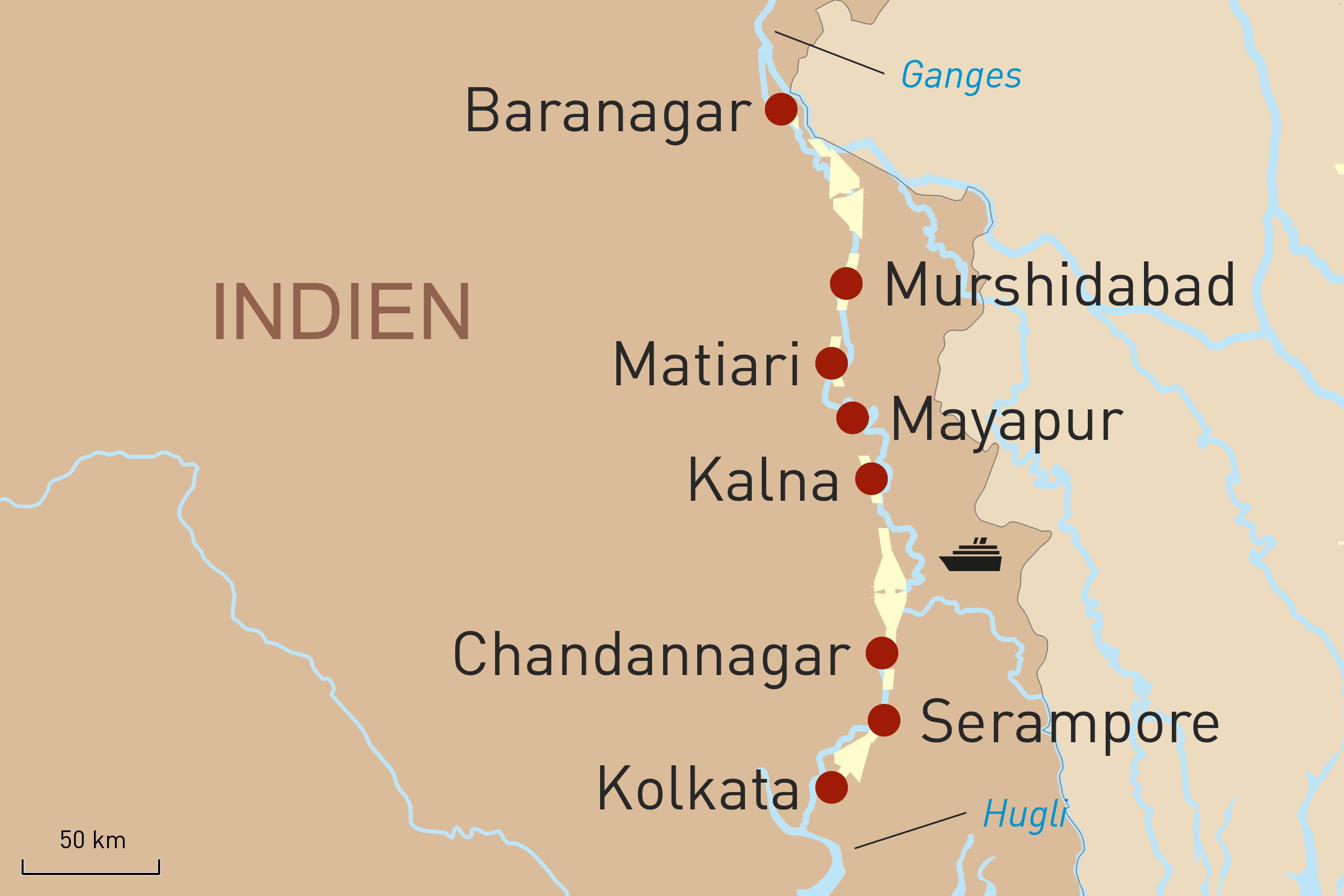 Reiseroute - unteren Ganges